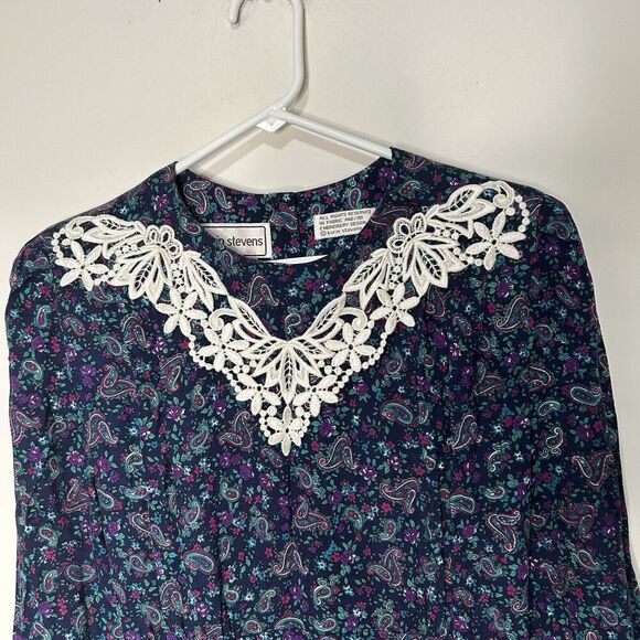 Karin Stevens Country Floral Midi Dress 8 Lace Collar Prairie Cottagecore Flaw - Picture 3 of 9